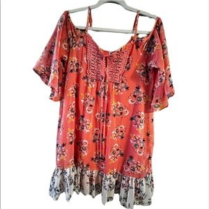 medium cold shoulder floral Sexy Romantic Flounce mini dress or blouse